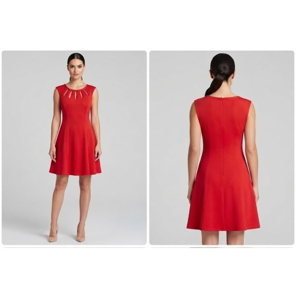 Betsey Johnson Fit And Flare Dress Womens 14 Red Sleeveless Cut Out Details